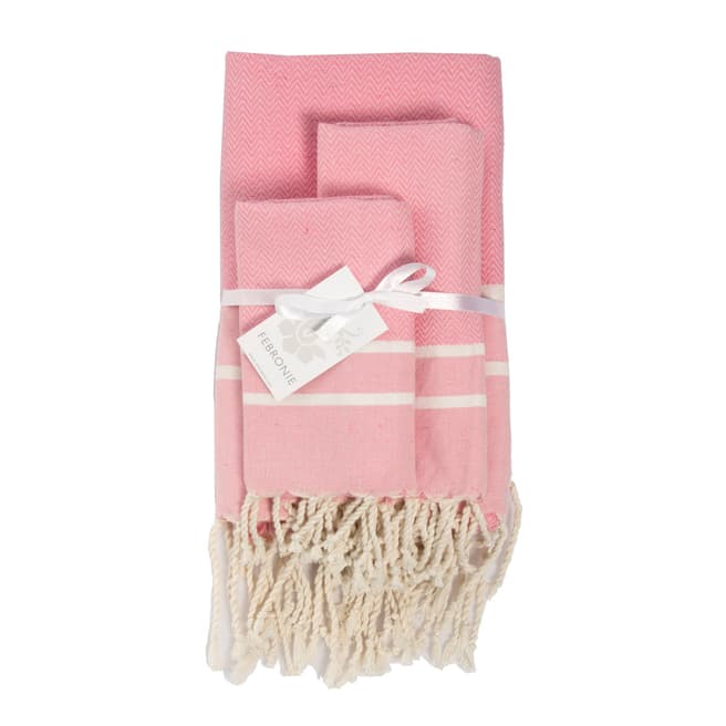 Febronie Stockholm Set of 3 Bathroom Hammam Towels, Pale Pink