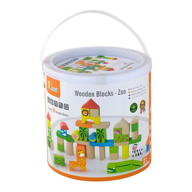Viga Toys 50 Piece Zoo Building Blocks in a Drum