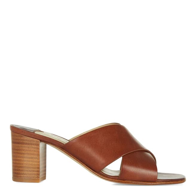 Hobbs London Tan Leather Darcy Cross Over Mules 