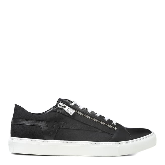 Versace Collection Black Leather & Canvas Side Zip Sneakers