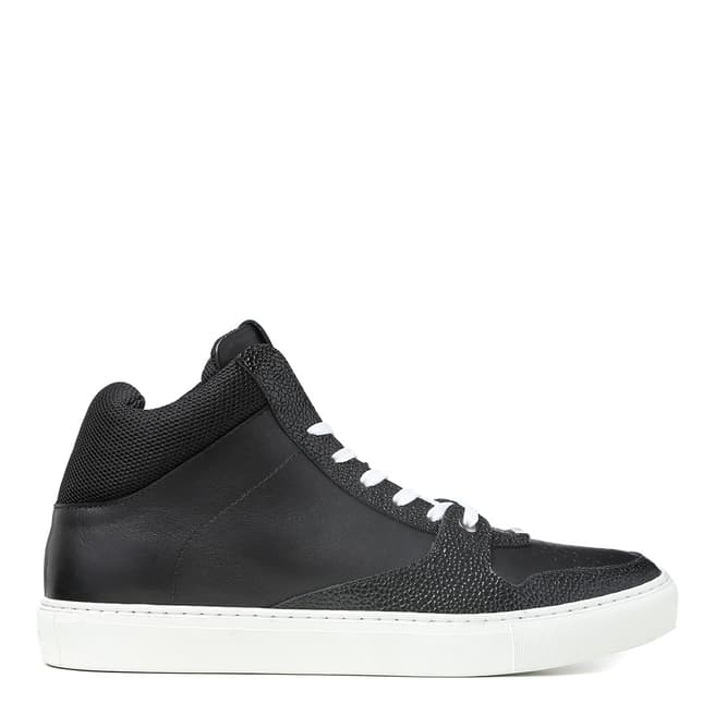 Versace Collection Black Leather & Mesh Hi-Top Sneakers
