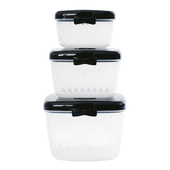 Miss Etoile Set of 3 Plastic Containers, Black