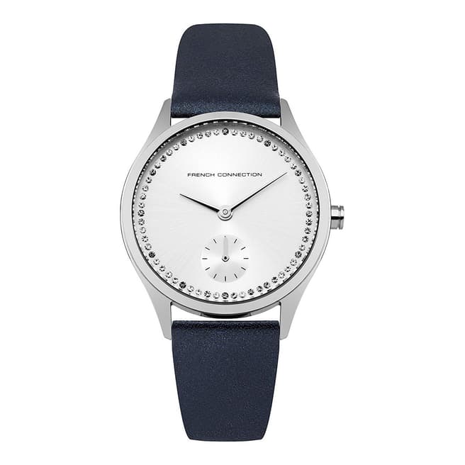 French Connection Navy Pearlised Leather Strap Watch