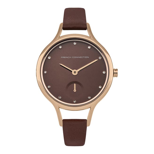 French Connection Satin Brown Leather Strap Watch