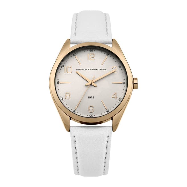 French Connection White Satin Rose Gold Plated Strap Watch
