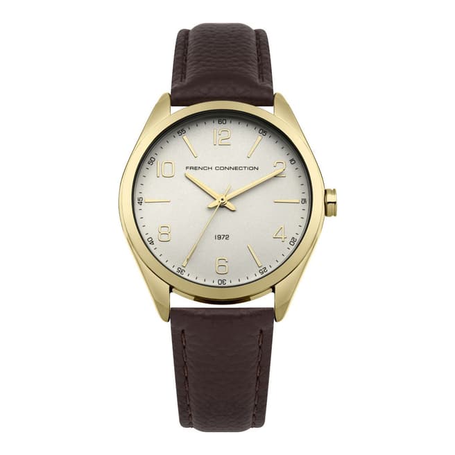 French Connection Dark Brown Leather Strap Watch