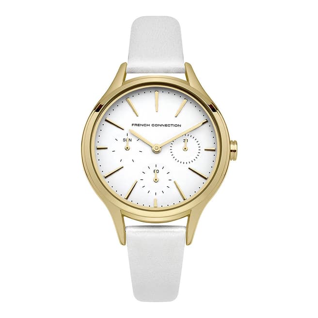 French Connection Matte White Embossed Sub Dials Strap Watch
