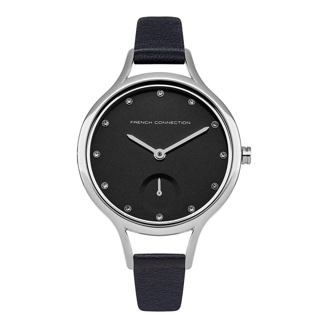 French Connection Navy Blue Leather Strap Watch