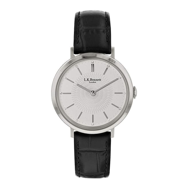 L K Bennett Silver White Satin Watch With Silver Casing