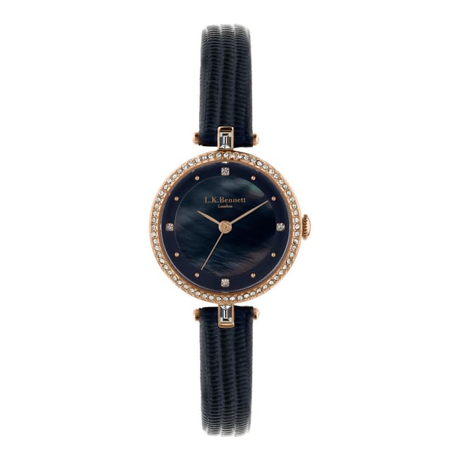 L K Bennett Navy Satin And Mother Of Pearl Watch With Rose Gold Casing