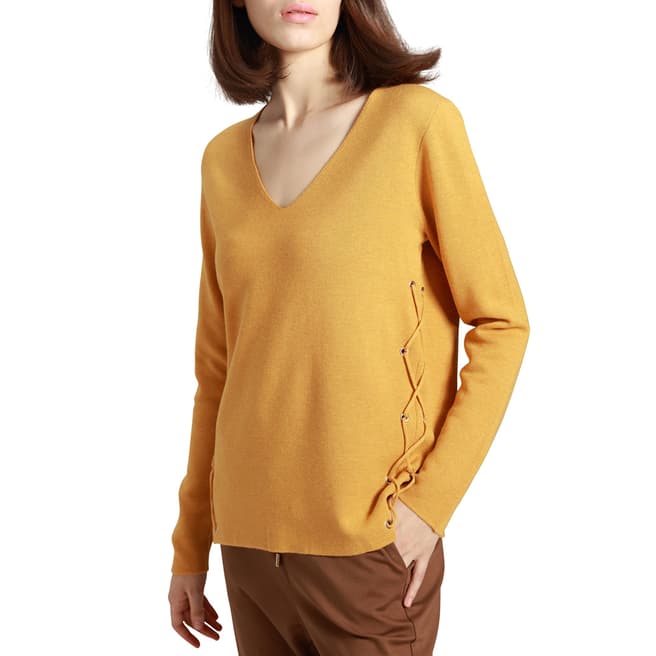 Manode Yellow Cashmere Mix Lace Detail Jumper