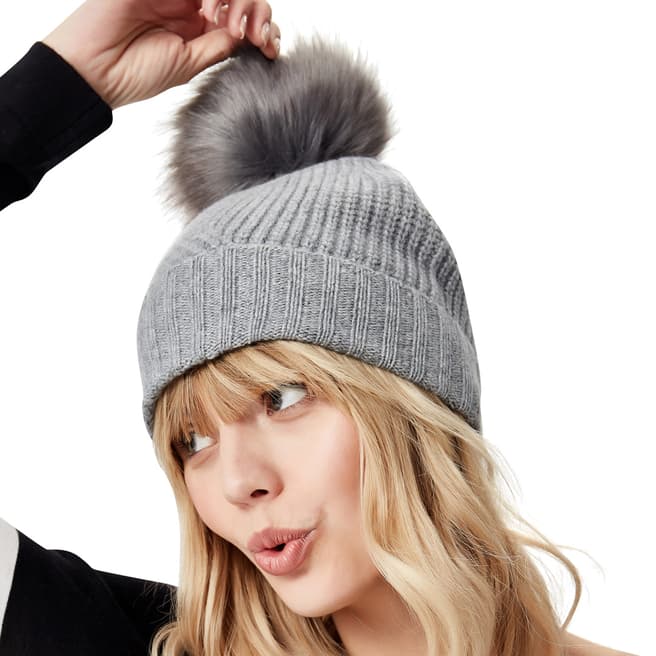 Manode Grey Cashmere Knitted Bobble Hat