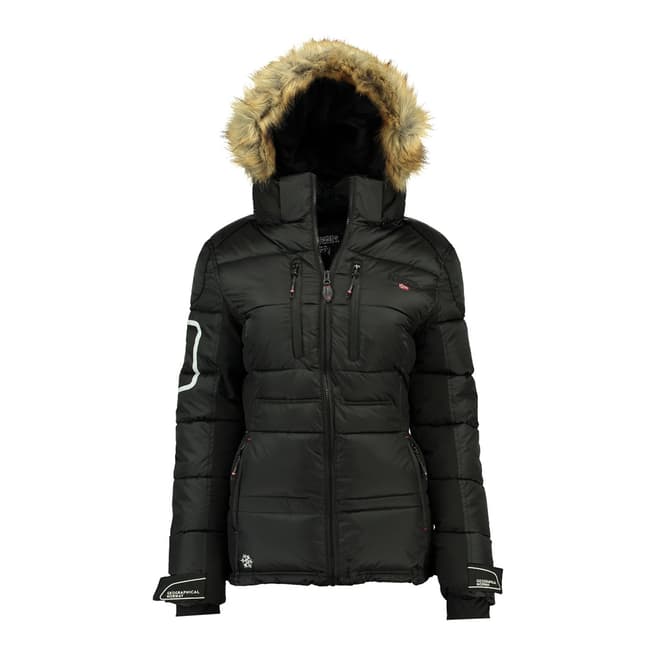 Geographical Norway Girl's Bersil Black Faux Fur Hooded Parka Coat