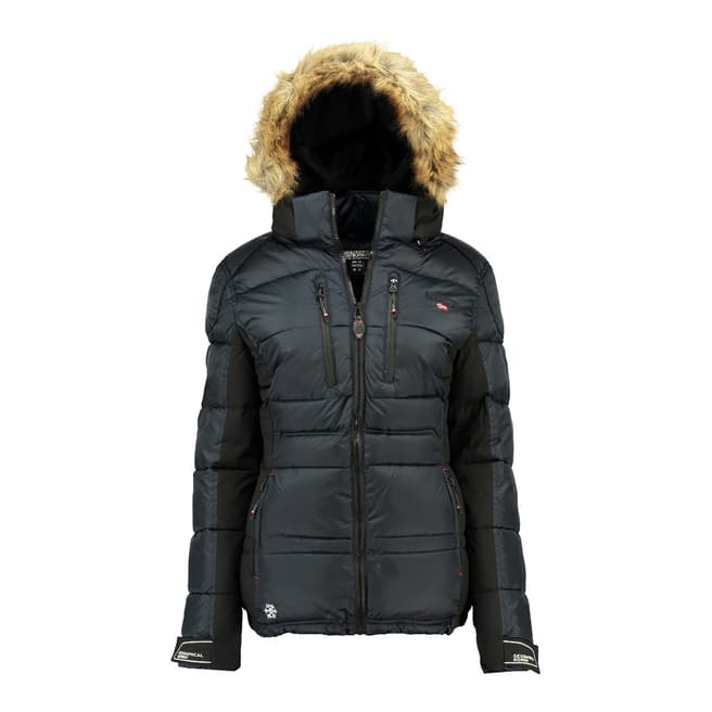 Geographical Norway Girl's Bersil Navy Faux Fur Hooded Parka Coat