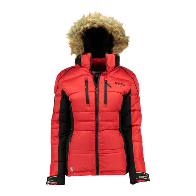 Geographical Norway Girl's Bersil Red Faux Fur Hooded Parka Coat
