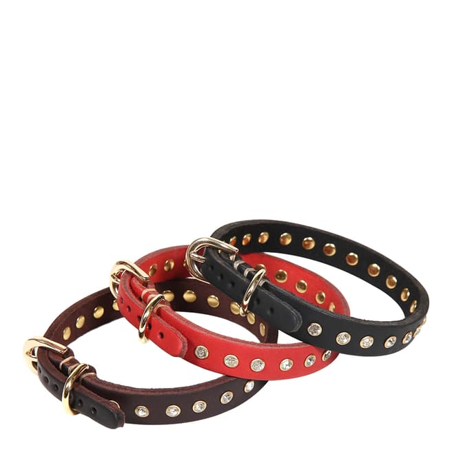 Hounds Brown Leather Diamante Collar 35x1.5cm