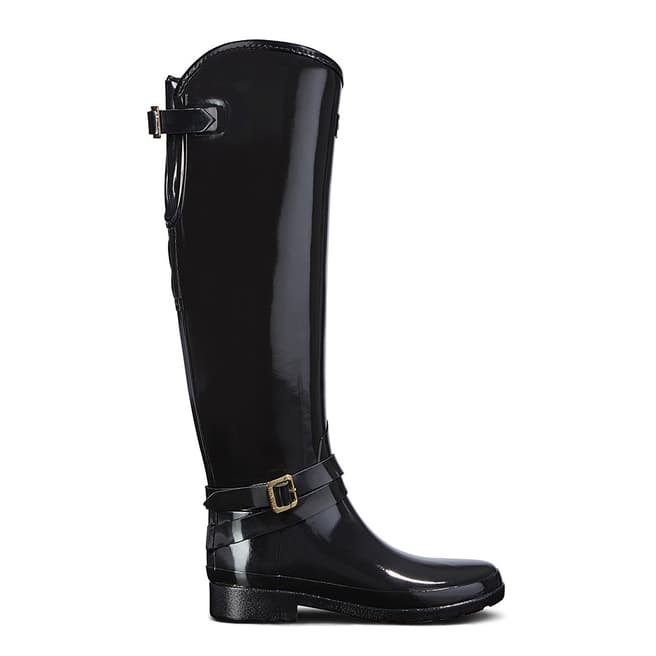 Hunter Black Leather Refined Adjustable Quilted Tall Riding Boots 