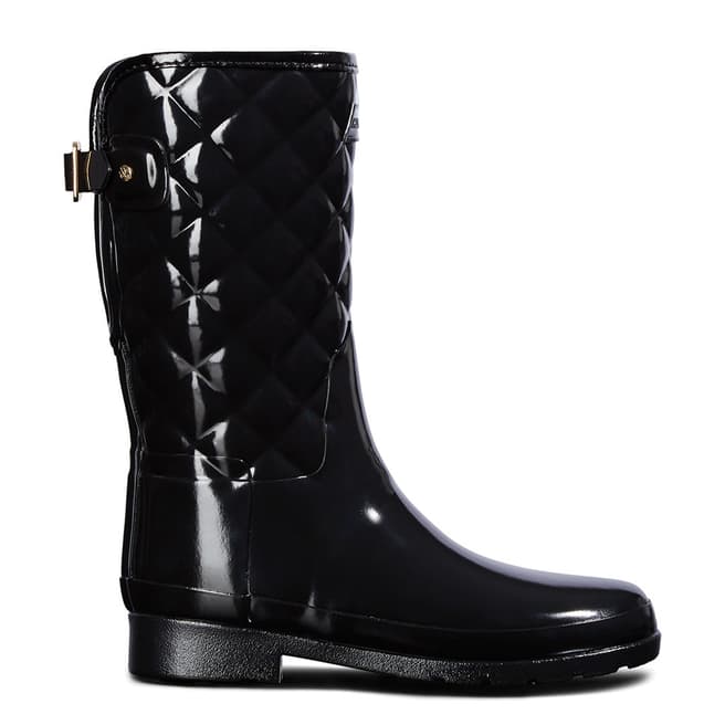 Hunter Black Refined Adjustable Quilted Gloss Boots 