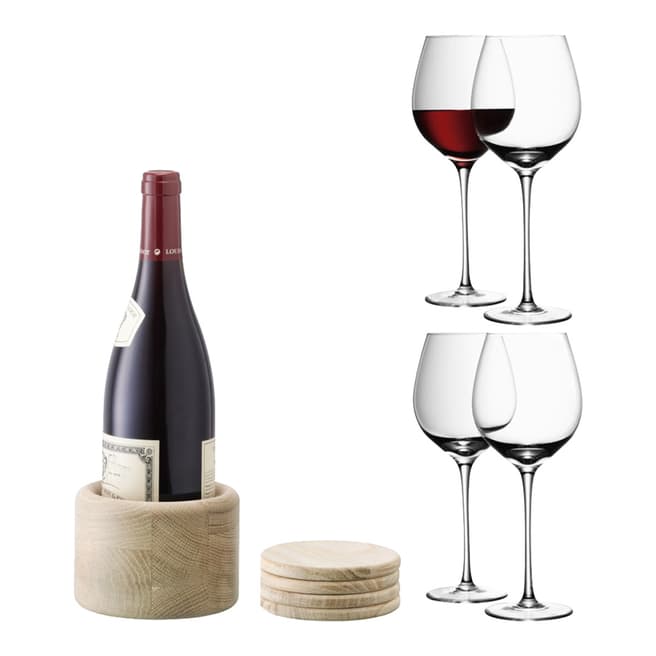 LSA Set of 4 Red Wine Glasses & Oak Coasters