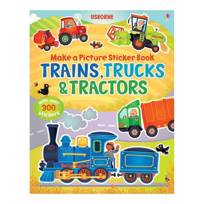Usborne Books Make A Picture Sticker Book - Trains Trucks and Tractors