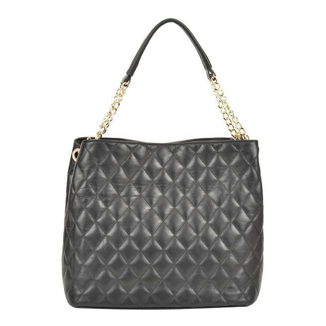 Anna Luchini Black Leather Quilted Top Handle Bag with Chain