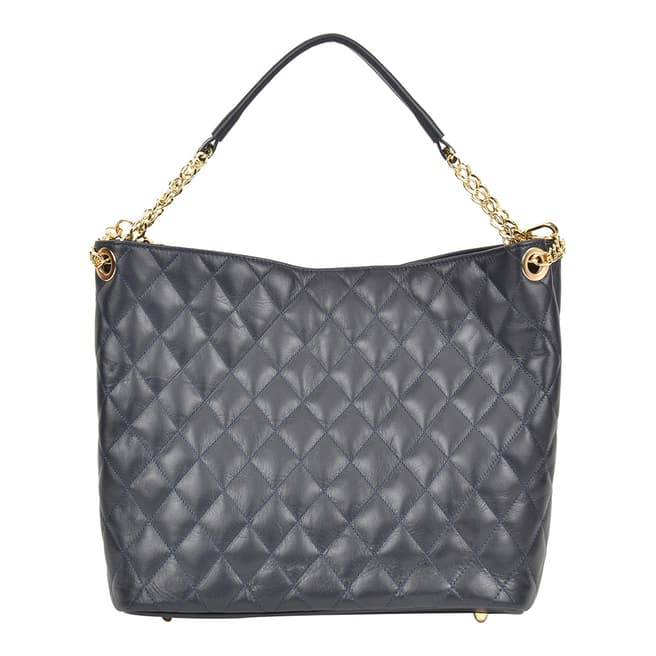 Anna Luchini Blue Leather Quilted Top Handle Bag