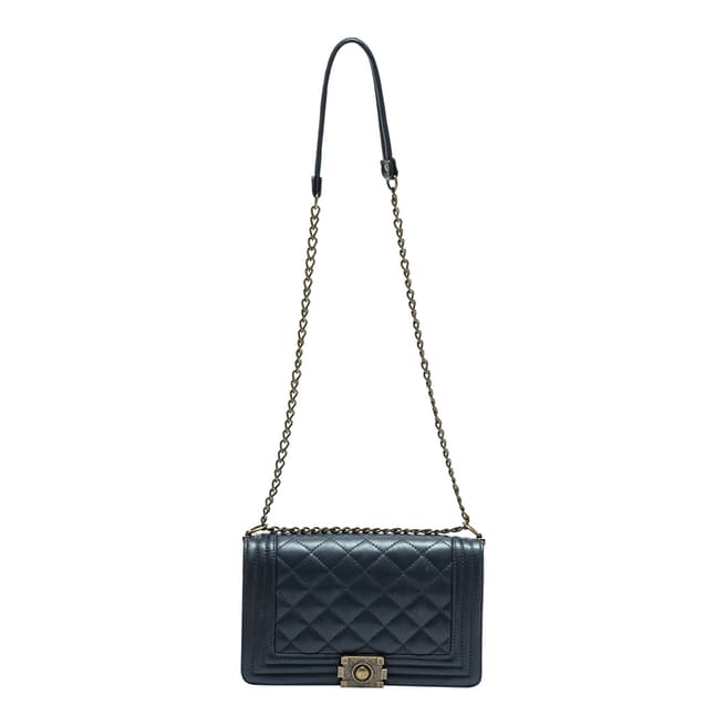 Anna Luchini Blue Leather Quilted Chain Shoulder Bag