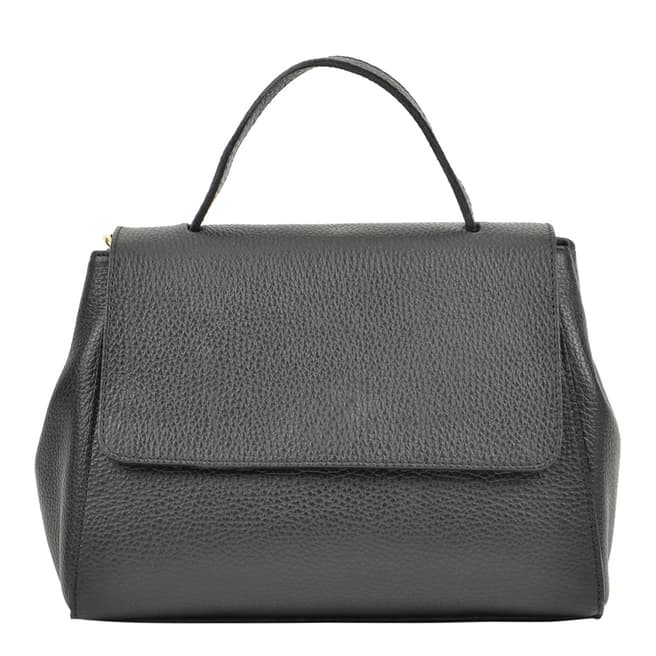 Anna Luchini Black Leather Shoulder Bag with Snap Closure