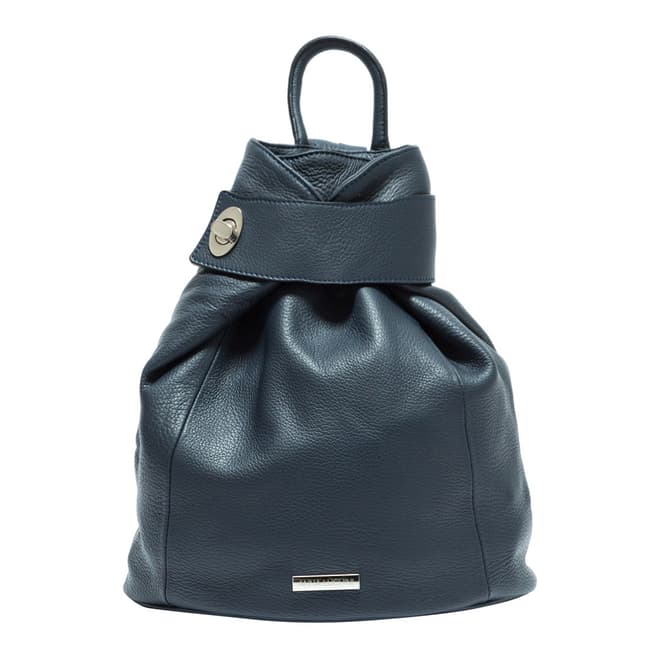 Anna Luchini Blue Leather Slouch Backpack