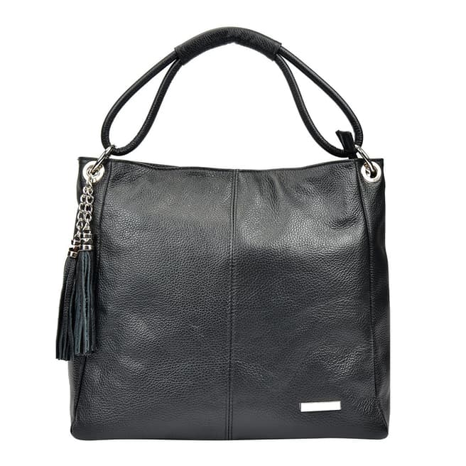 Anna Luchini Black Leather Shoulder Bag with Tassel Accent