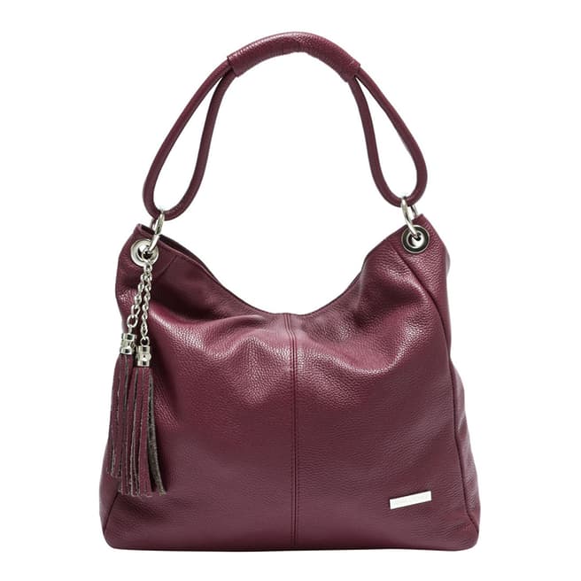 Anna Luchini Burgundy Leather Shoulder Bag with Tassel Accent