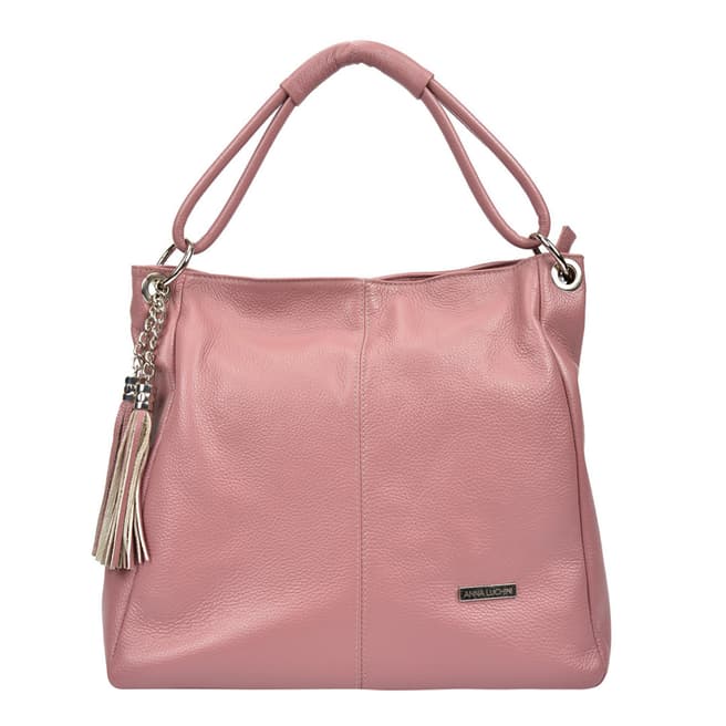 Anna Luchini Pink Leather Shoulder Bag with Tassel Accent
