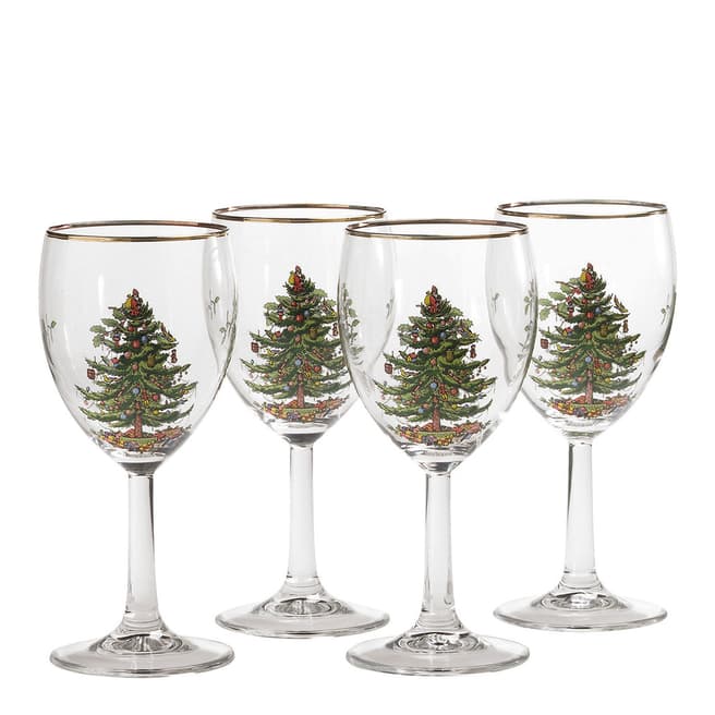 Spode Set of 4 Christmas Tree Wine Glasses