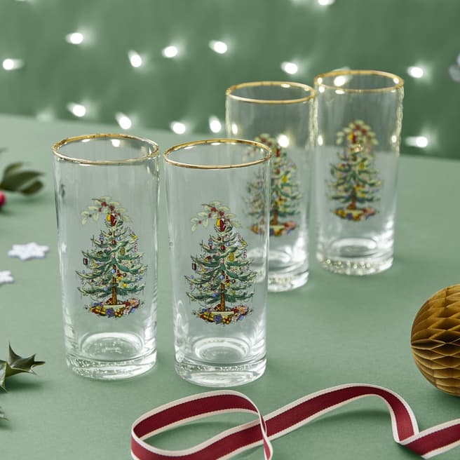 Spode Set of 4 Christmas Tree Highball Glasses