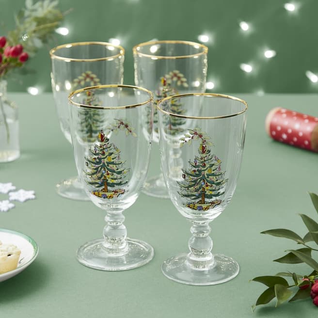 Spode Set of 4 Christmas Tree Goblets