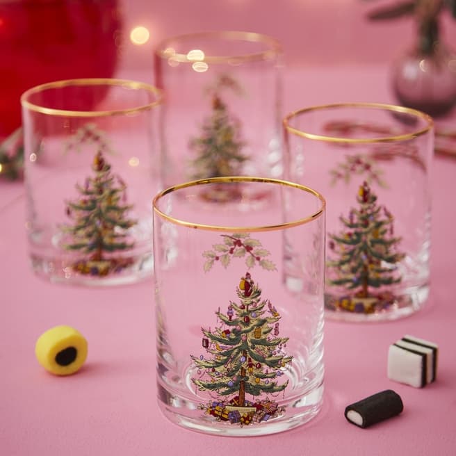 Spode Set of 4 Christmas Tree Double Old Fashioned Glasses