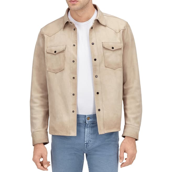 7 For All Mankind Cream Suede Leather Overshirt Jacket