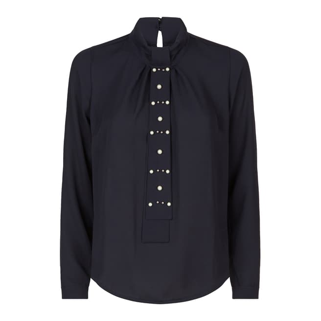 James Lakeland Navy Tie Shirt With Pearls
