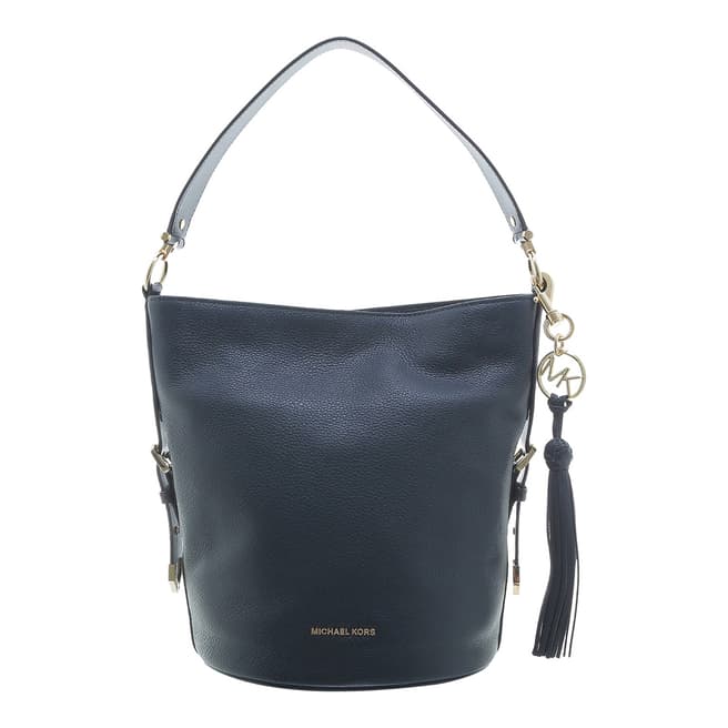 Michael Kors Navy Brooke Medium Pebbled Leather Bucket Bag
