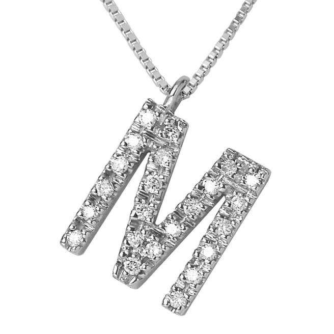 Pretty Solos White Gold 0.12 cts Letter M Necklace