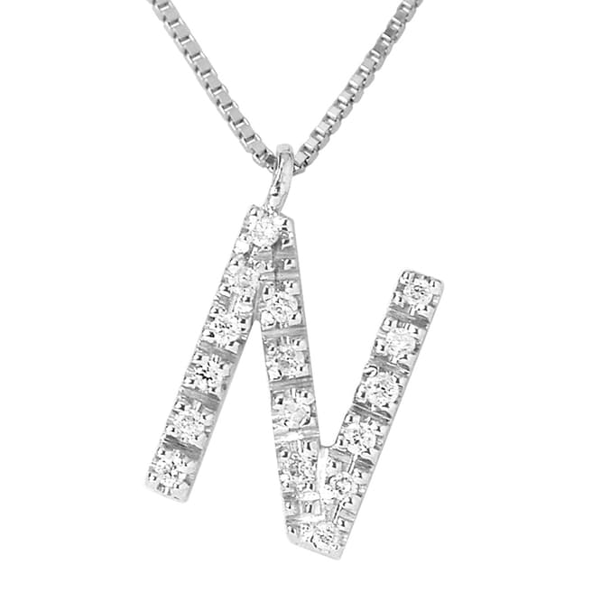 Pretty Solos White Gold 0.08 cts Letter N Necklace