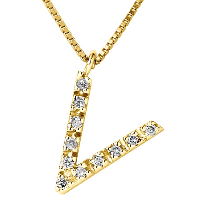 Pretty Solos Yellow Gold 0.06 cts Letter V Necklace