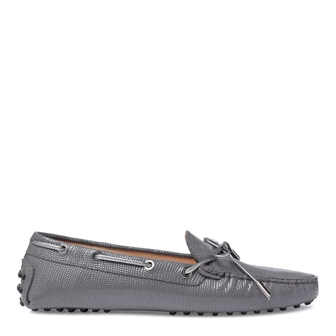 Tod's Grey Leather Croc Bow Moccasins 