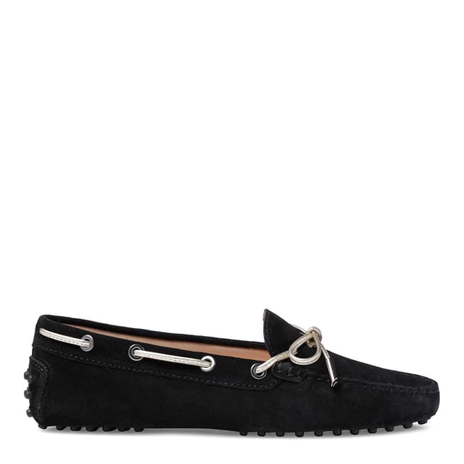 Tod's Black Suede Bow Moccasins