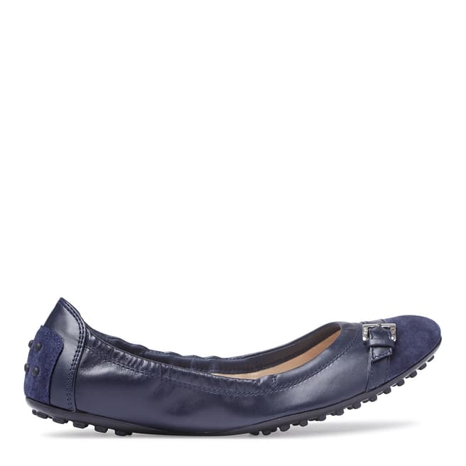 Tod's Navy Leather Buckle Ballet Flats 