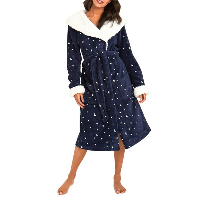 Chelsea Peers Navy Navy Dressing Gown With Foil Moon And Stars