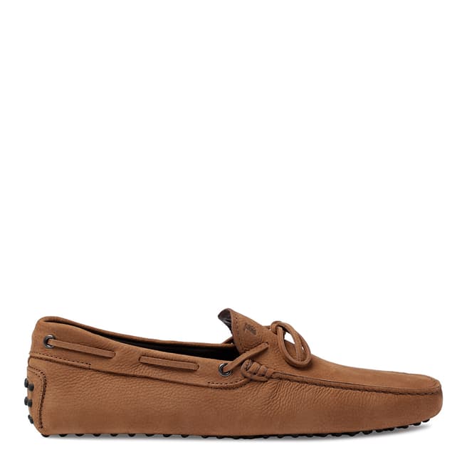 Tod's Dark Caramel Suede Laccetto Gommino Moccasins