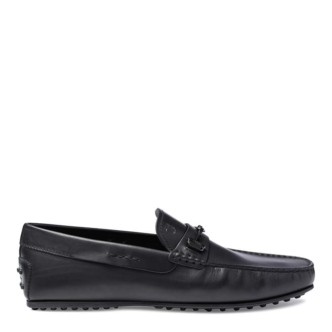 Tod's Black Leather Fine City Gommino Moccasins 