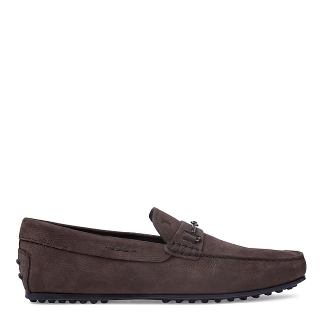 Tod's Dark Brown Taupe Suede Fine City Gommino Moccasins 