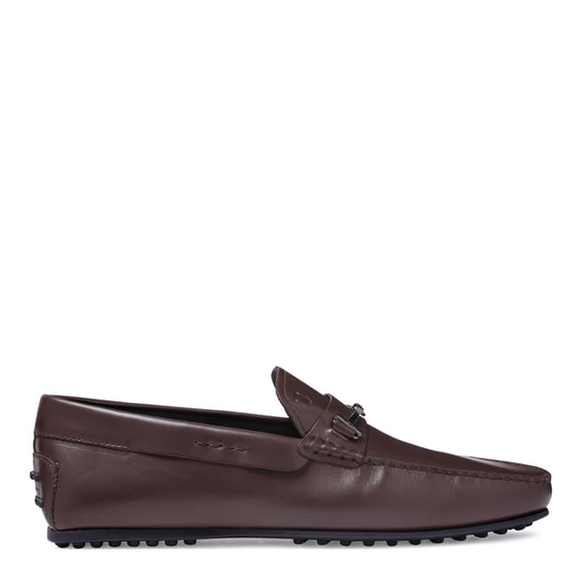 Tod's Brown Leather Lingot City Gommino Moccasins